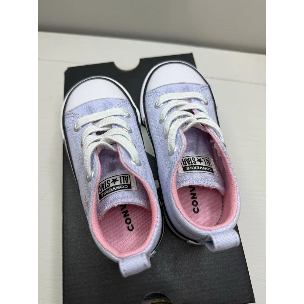 Converse All Star Infant Floral Embroidered Canvas Sneakers Lavender Pink Size 7